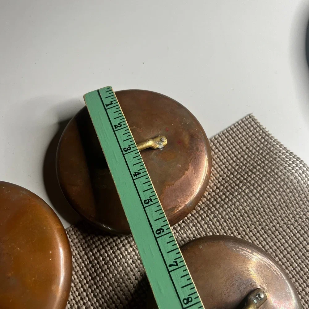 Vintage Copper Pot Lids Set of 4 Brass Handles Tin Lined French Kitchen Decor